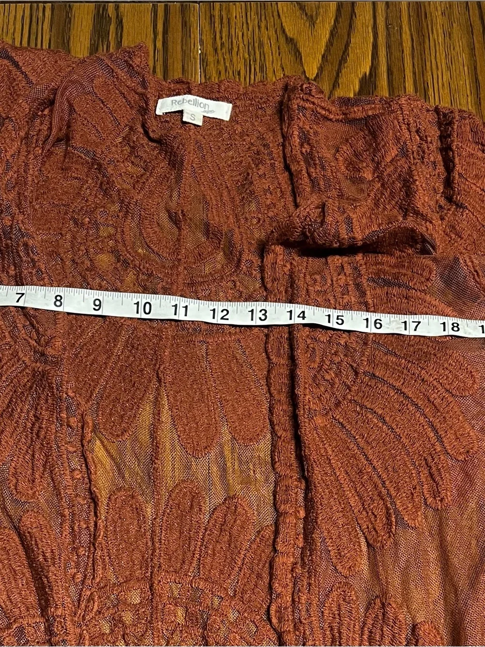 Rebellion Sheer Open Front Wrap in Rust Size Small
